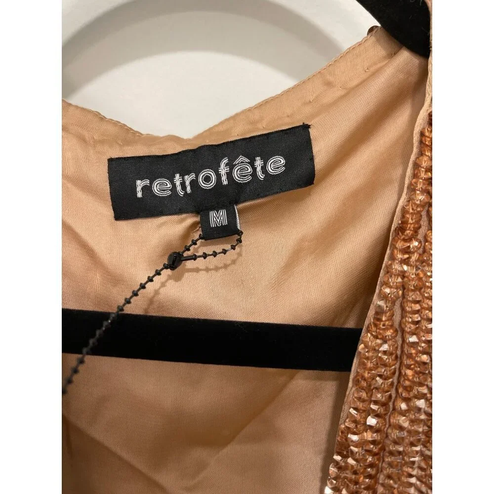 Retrofete $635 Bronze Mini Dress Gabrielle Sequin Velvet Belted Wrap NWT Medium